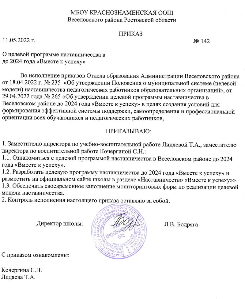 О Целевой программе наставничества до 2024 года «Вместе к успеху»